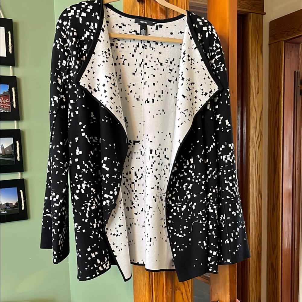 Alfani Black and White Open Front Cardigan